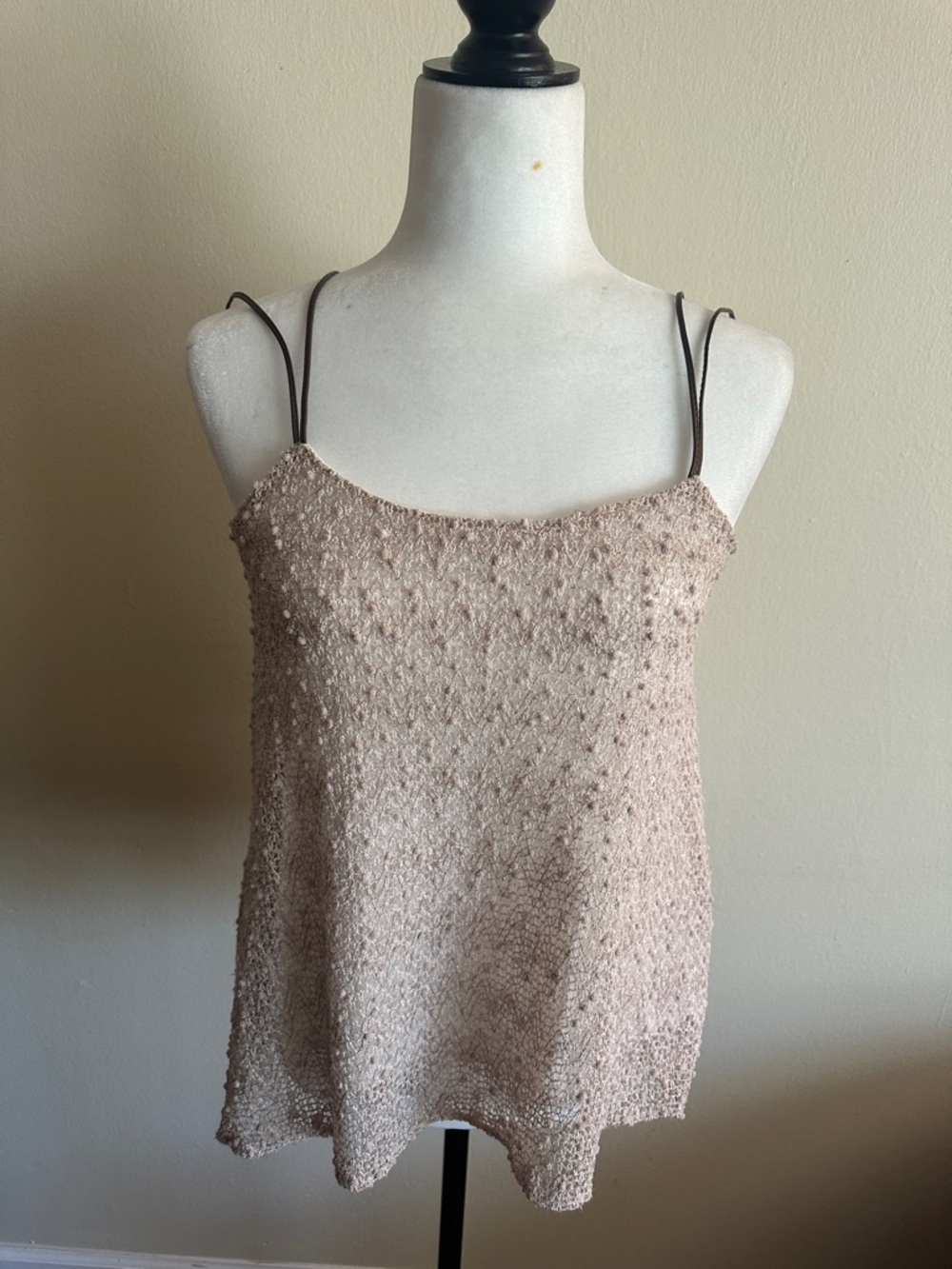 Deletta Beige Textured Spaghetti Strap Cami